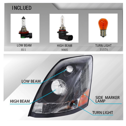 Headlight for Volvo VN VNL 2004-2017 Halogen Headlamp | Replaces 82329124 82329127