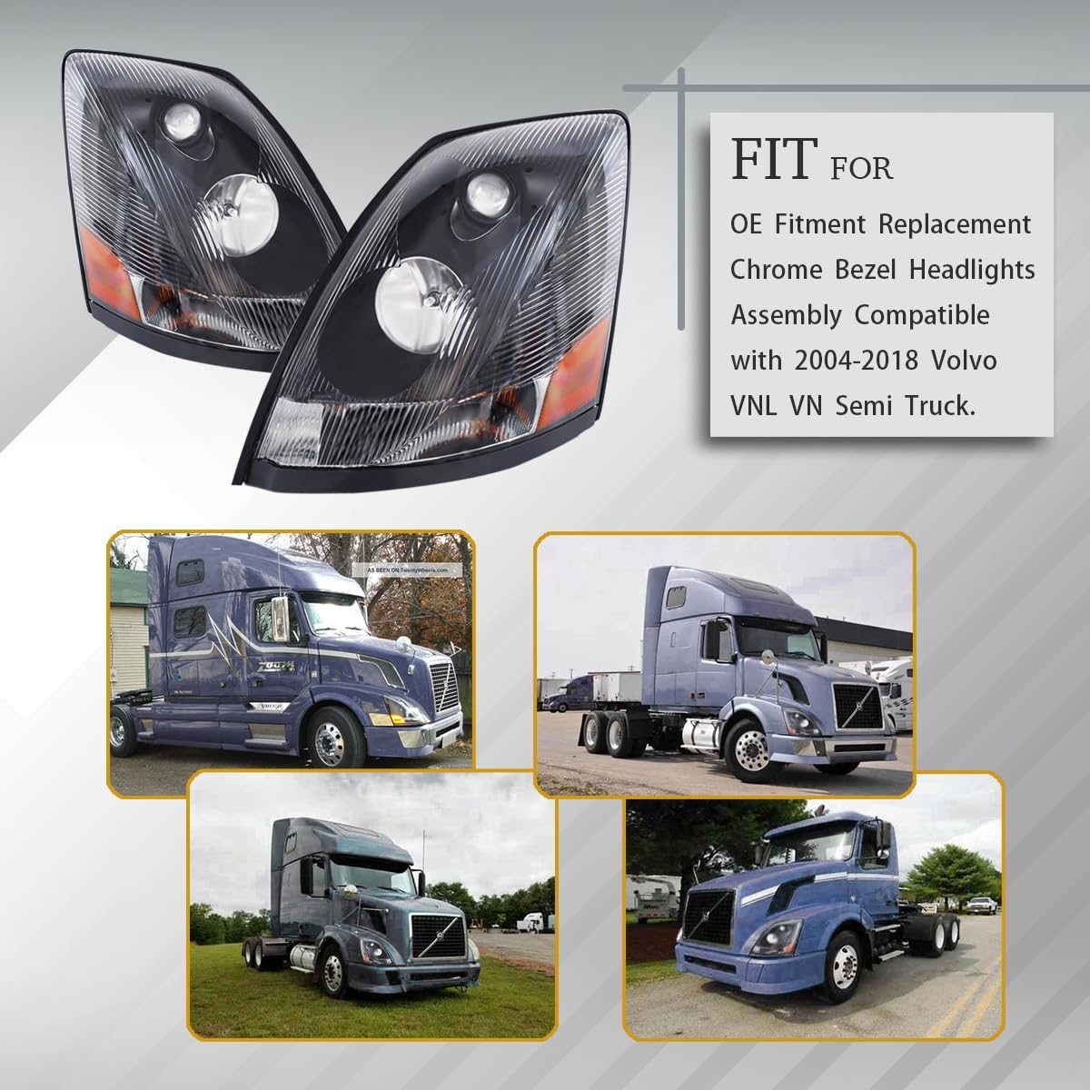 Headlight for Volvo VN VNL 2004-2017 Halogen Headlamp | Replaces 82329124 82329127
