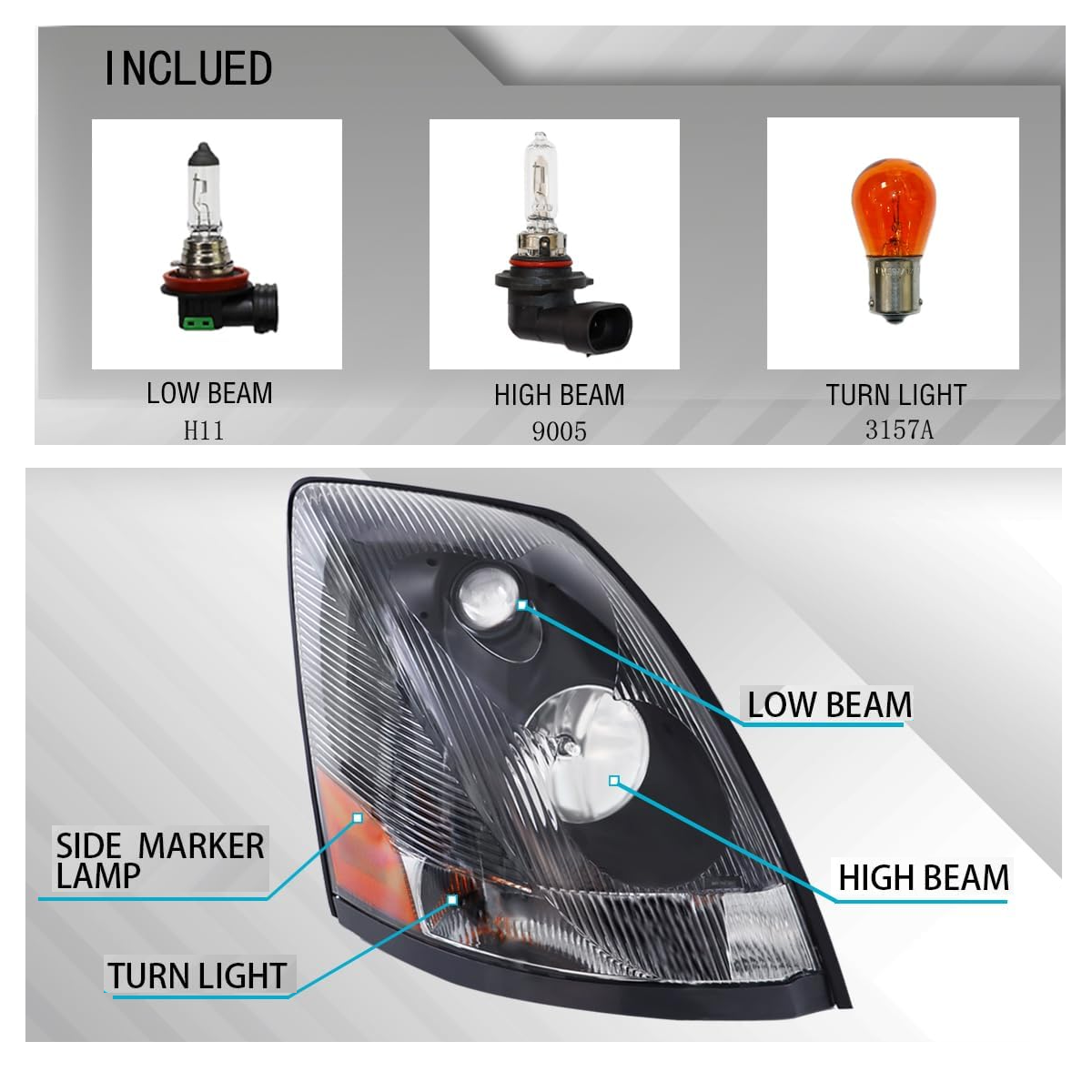 Headlight for Volvo VN VNL 2004-2017 Halogen Headlamp | Replaces 82329124 82329127