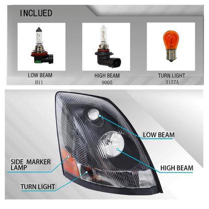 Headlight for Volvo VN VNL 2004-2017 Halogen Headlamp | Replaces 82329124 82329127