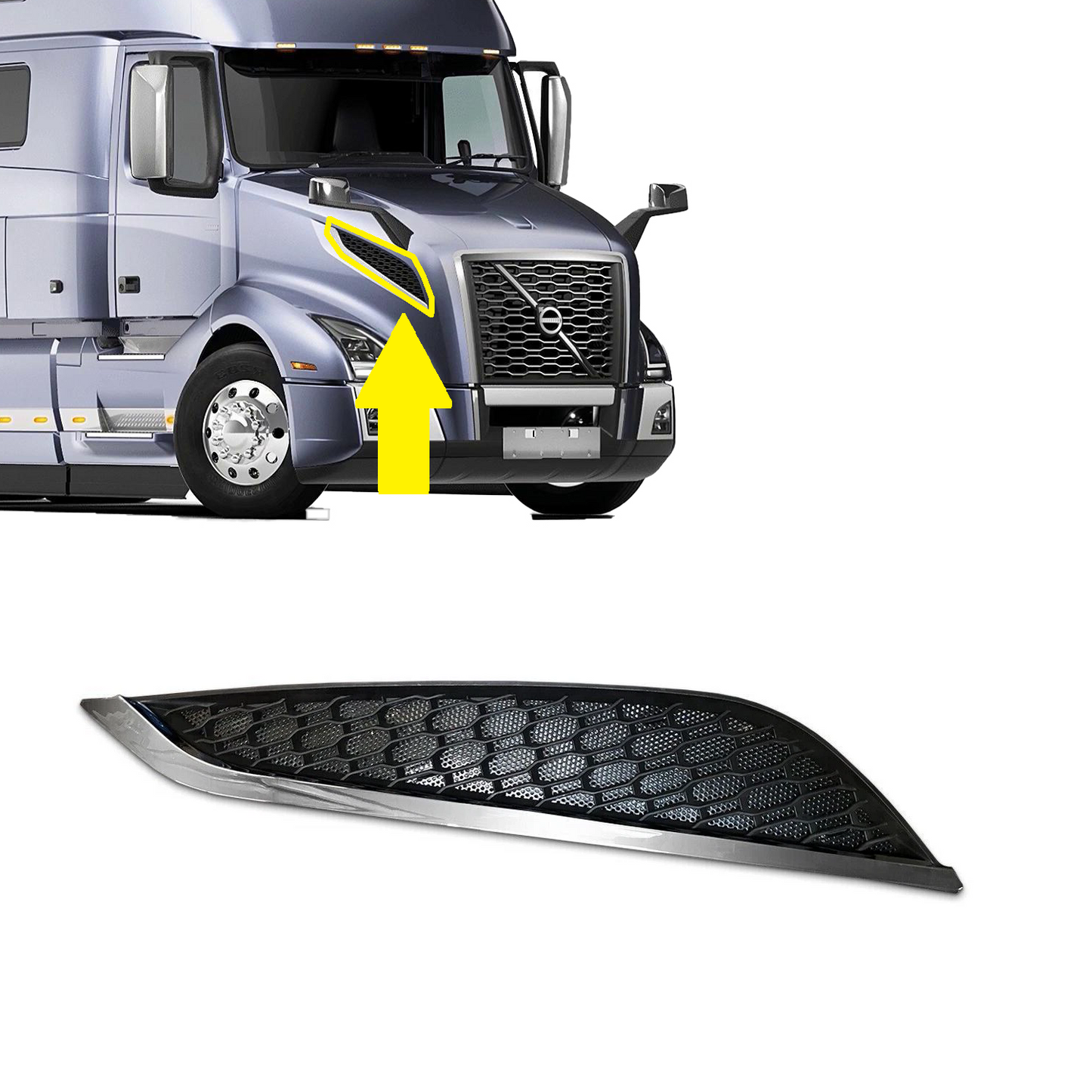 Replacement Side Hood Air Intake Grille for 2018+ Volvo VNL Semi Trucks Chrome Grill