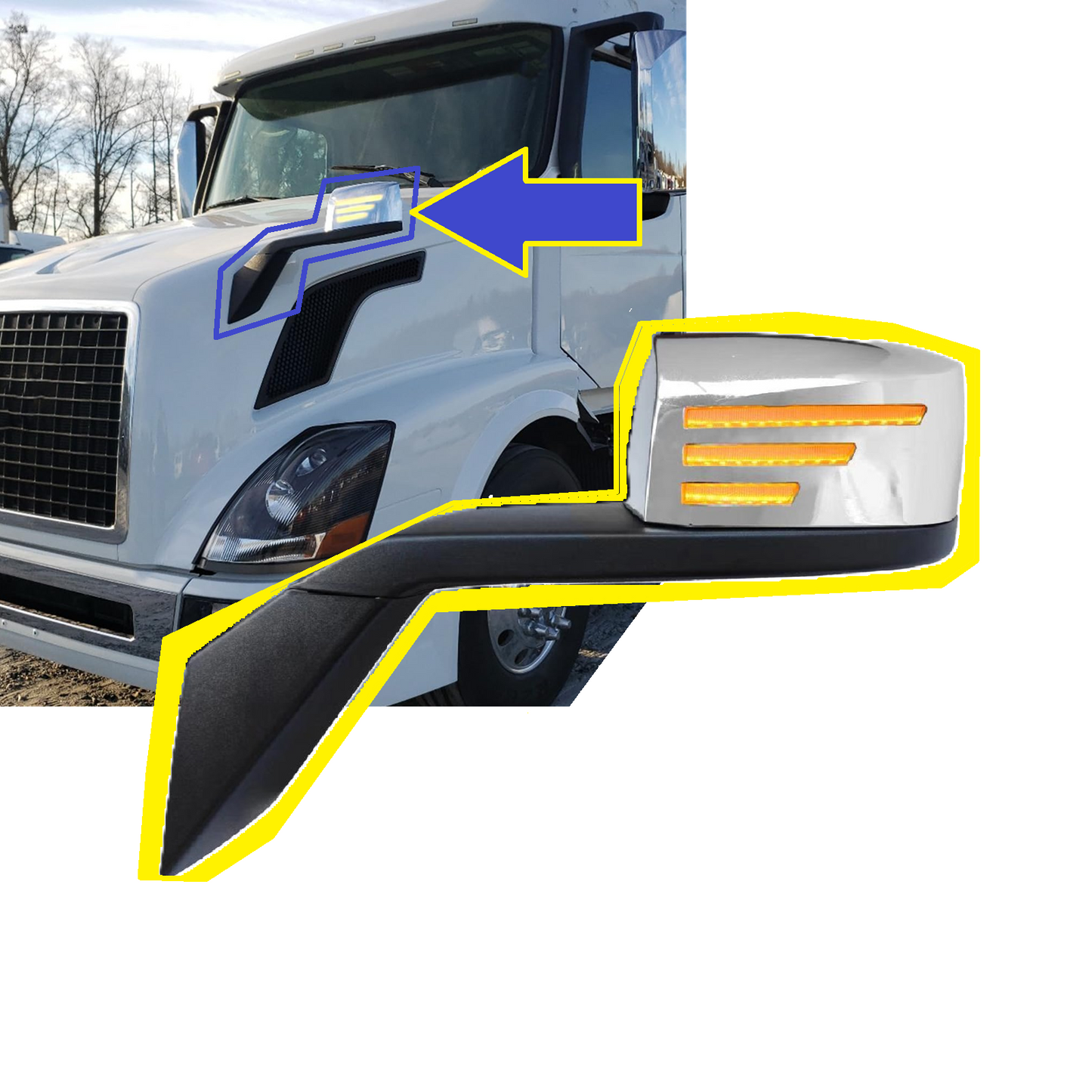 Volvo VN/VNL 2004-2017 LED Turn Signal Hood Mirror Chrome  Driver / Passenger Side