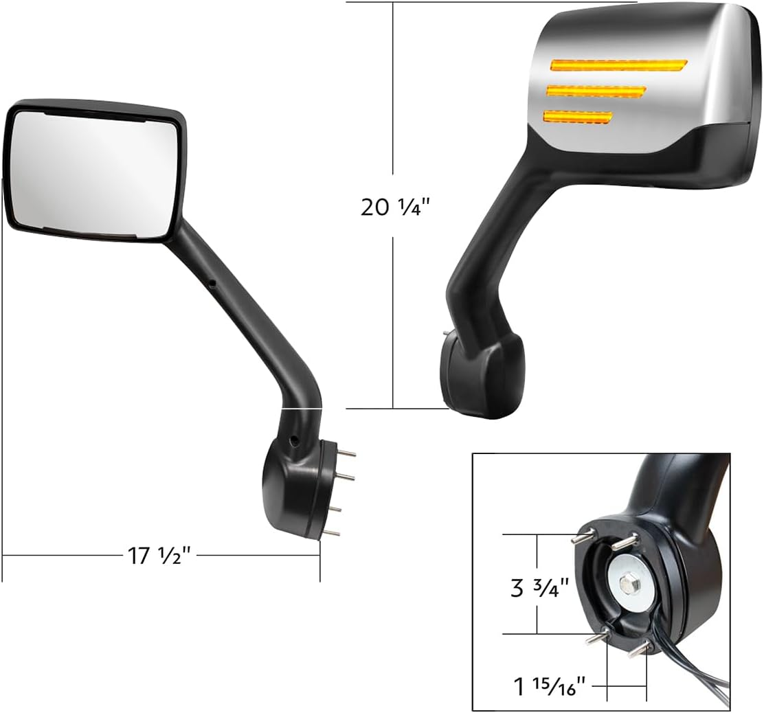 Chrome Hood Mirrors with Turn Light for 2011-2020 Kenworth T680 / Peterbilt 587 579 | Driver (LH) / Passenger (RH) Side