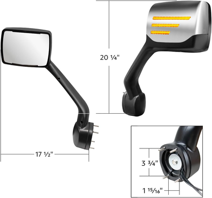 Chrome Hood Mirrors with Turn Light for 2011-2020 Kenworth T680 / Peterbilt 587 579 | Driver (LH) / Passenger (RH) Side
