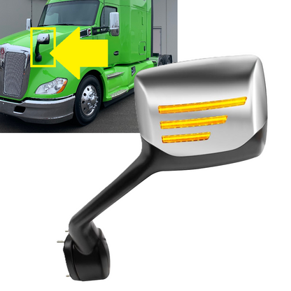 Chrome Hood Mirrors with Turn Light for 2011-2020 Kenworth T680 / Peterbilt 587 579 | Driver (LH) / Passenger (RH) Side