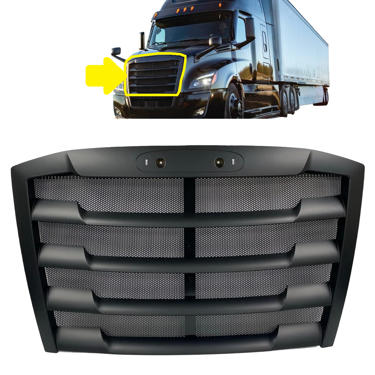Front Grille Compatible with 2018-2024 Freightliner Cascadia Grill w/Bug Screen Black