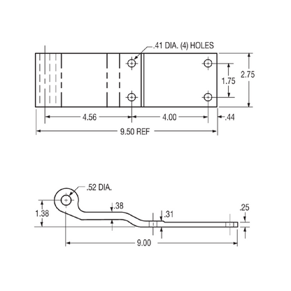 Wabash 21100291 Aluminum Swing Door Hinge 9.75"X2.75"X1.55", Aluminum 4 Hole Trailer Door Hinge