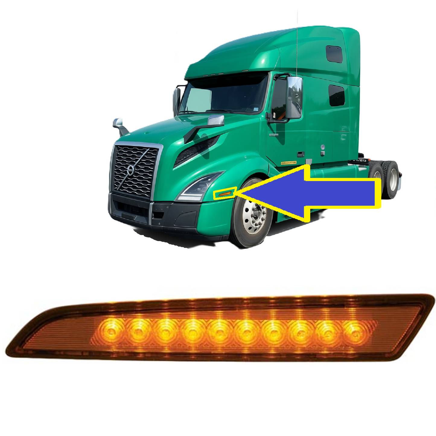 10 LED Side Marker Hood Fender Light - Amber LED/ Amber Lens 12V for Volvo VNL 2018-2024