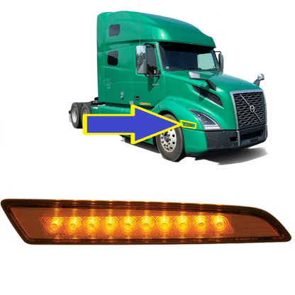 10 LED Side Marker Hood Fender Light - Amber LED/ Amber Lens 12V for Volvo VNL 2018-2024