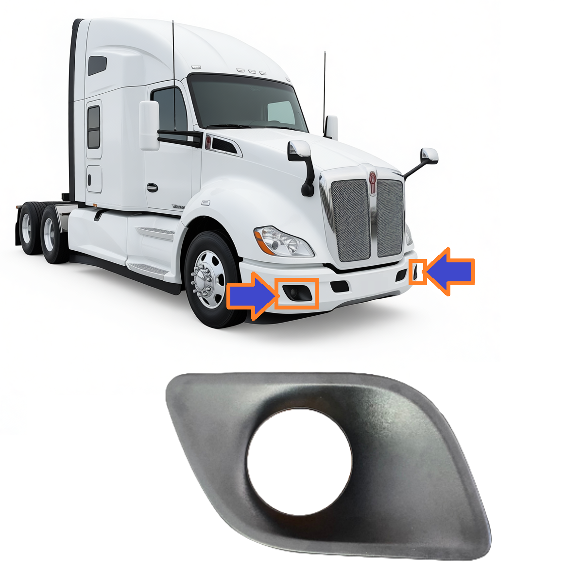 Bumper Auxiliary Fog Light Bezels Pair (Left & Right) for 2011-2020 Kenworth T680 Black/Chrome