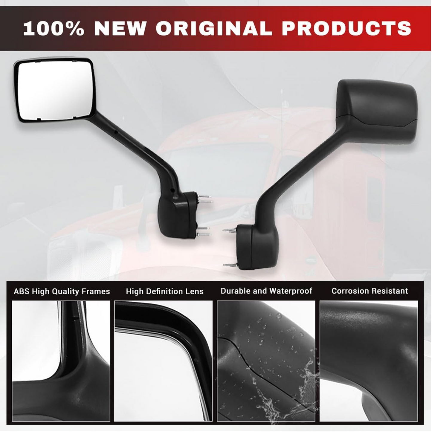 Hood Mirror for Kenworth T680 Next Gen 2022 2023 2024 | Chrome / Back Cover | Driver (Left) / Passenger (Right) Side Mirror Assembly