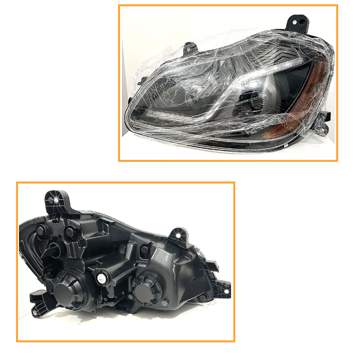 Headlight Assembly for Kenworth T680 2013–2021 with LED Light Bar and Projector Headlights – Driver Side (Left) & Passenger Side (Right) – Black/Chrome