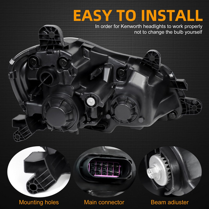 Kenworth T680 2013-2021 Chrome Headlight, Halogen Headlamp P54-6103-11000