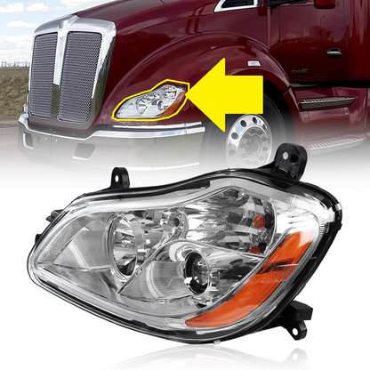 Kenworth T680 2013-2021 Chrome Headlight, Halogen Headlamp P54-6103-11000