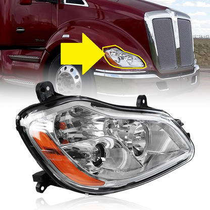 Kenworth T680 2013-2021 Chrome Headlight, Halogen Headlamp P54-6103-11000