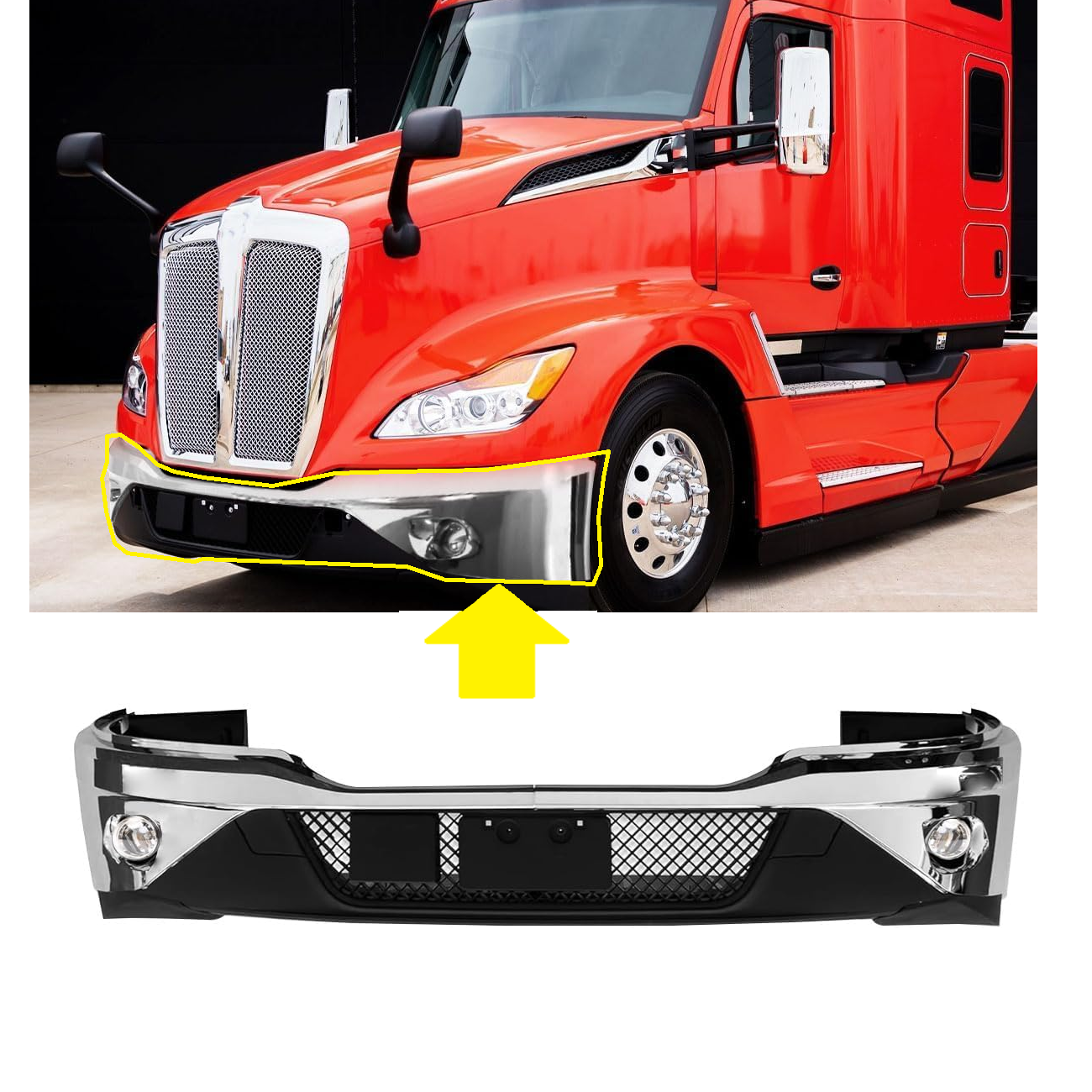 Complete Bumper without Fog Light Hole for Kenworth T680 Next Gen 2022 2023 2024+ Chrome