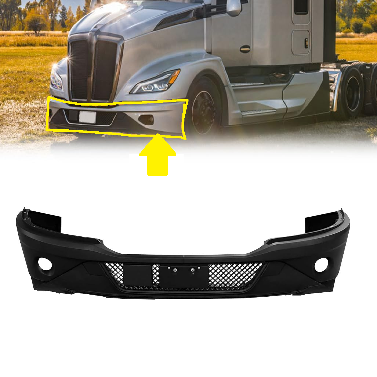 Complete Bumper Paint with Fog Light Hole for Kenworth T680 Next Gen 2022 2023 2024+Black
