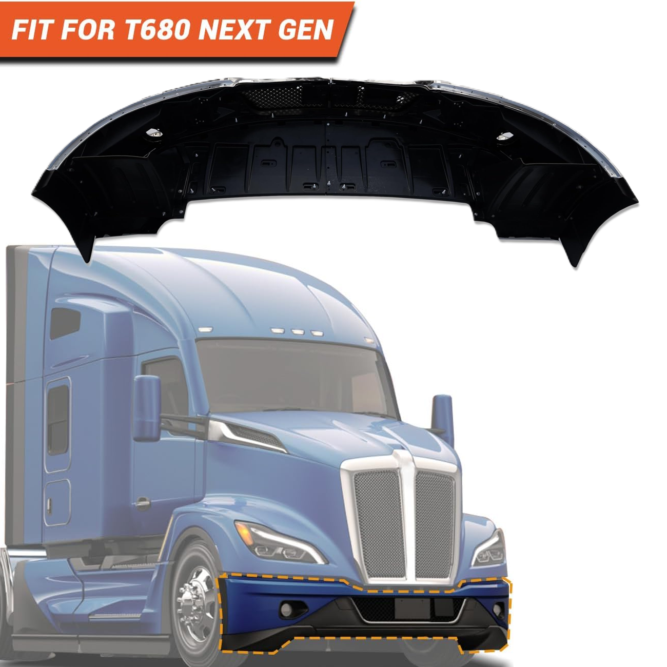 Complete Bumper Paint with Fog Light Hole for Kenworth T680 Next Gen 2022 2023 2024+Black