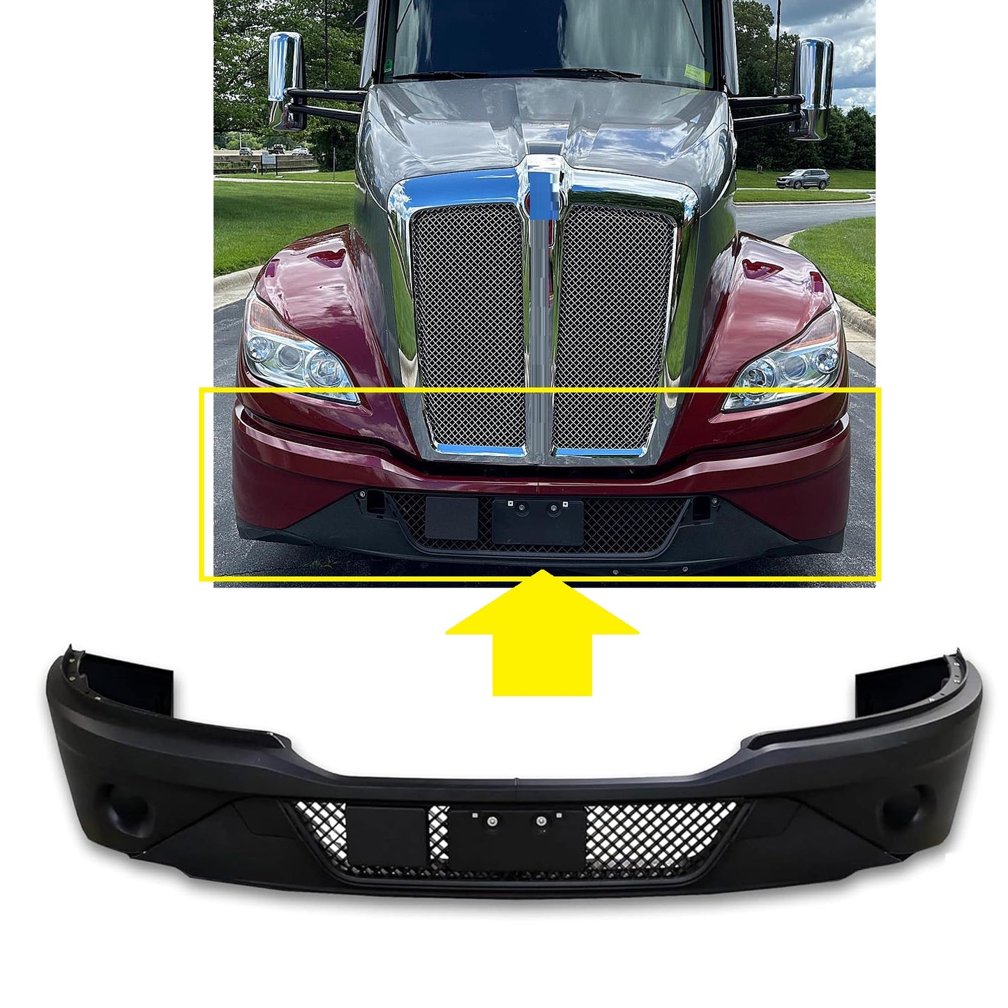 Complete Bumper Paint without Fog Light Hole for Kenworth T680 Next Gen 2022 2023 2024+Black