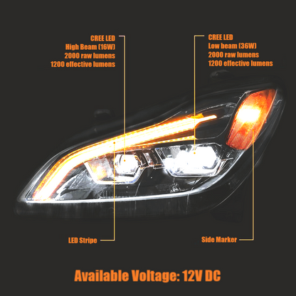Kenworth T680 Next Gen 2022 2023 2024 2025 Full LED Headlight Assemblies | 6-24V Black Housing Headlamp