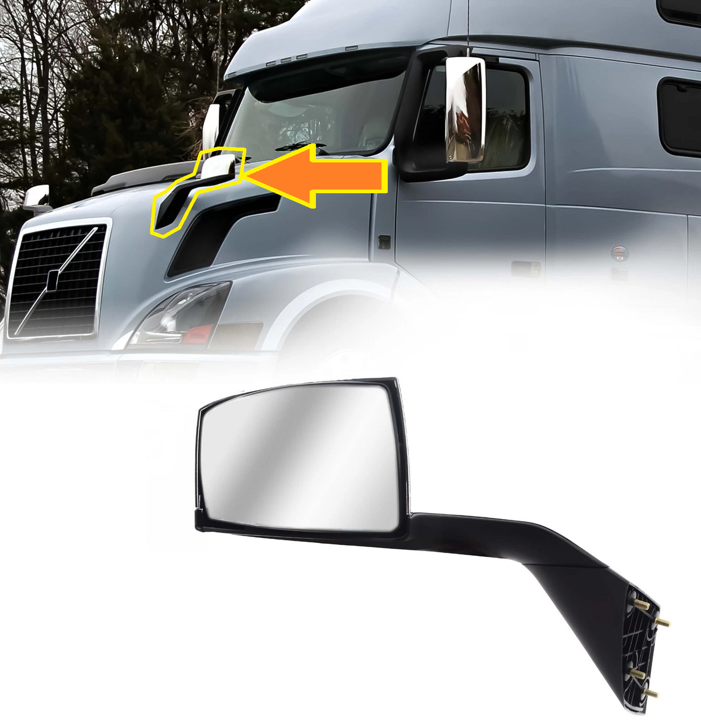 For 2004-2017 Volvo VNL Hood Mirrors Drier (LH) / Passenger (RH) Side Chrome