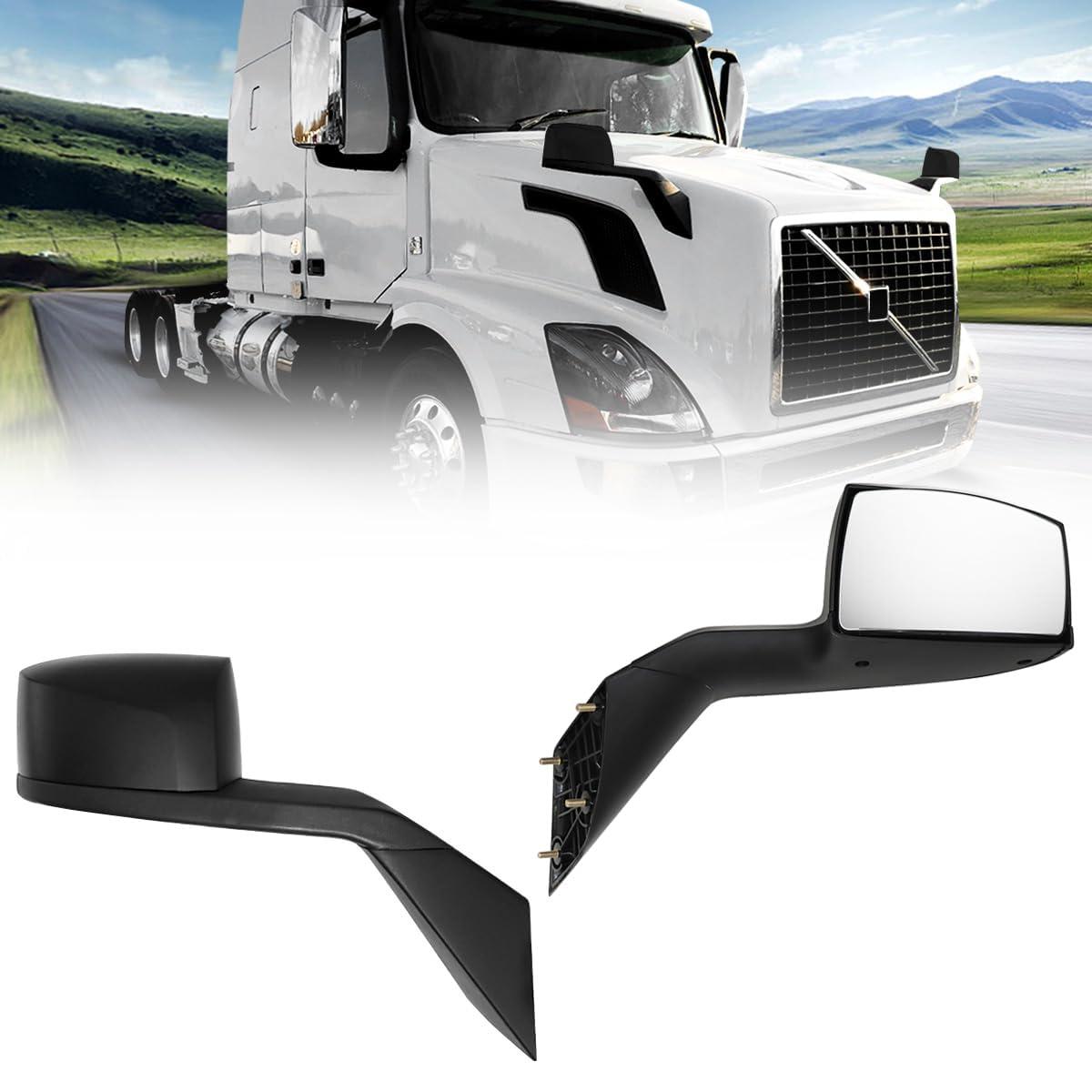 For 2004-2017 Volvo VNL Hood Mirrors Drier (LH) / Passenger (RH) Side Black