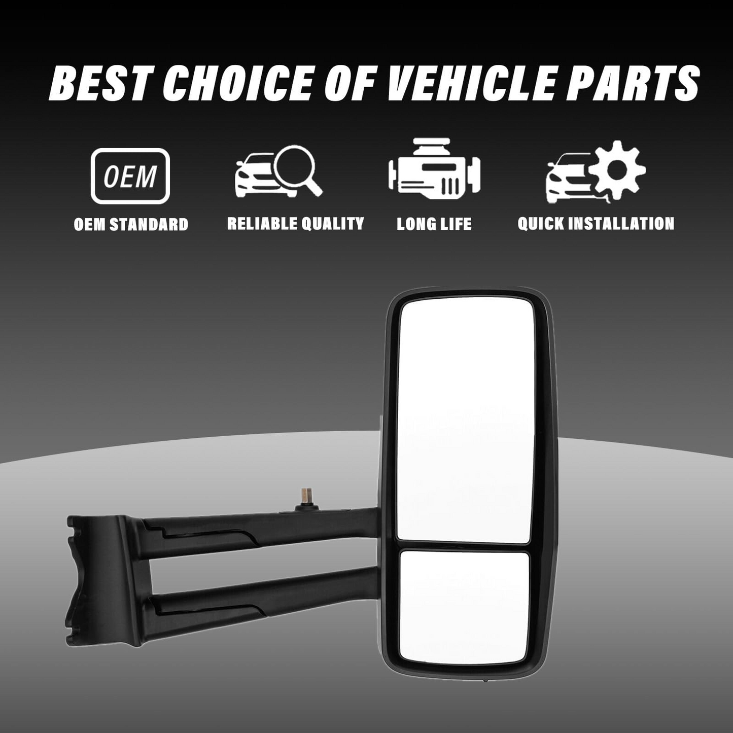 Door Mirror Assembly Power Heated with Arm for 2013-2021 Kenworth T680/T880 - Chrome/Black - Left Driver / Right Passenger Side