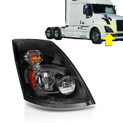 For 2004-2017 Volvo VN/VNL Headlights Driver (LH) & Passenger (RH) Side Black