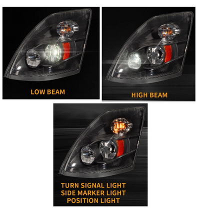 For 2004-2017 Volvo VN/VNL Headlights Driver (LH) & Passenger (RH) Side Black
