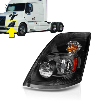 For 2004-2017 Volvo VN/VNL Headlights Driver (LH) & Passenger (RH) Side Black