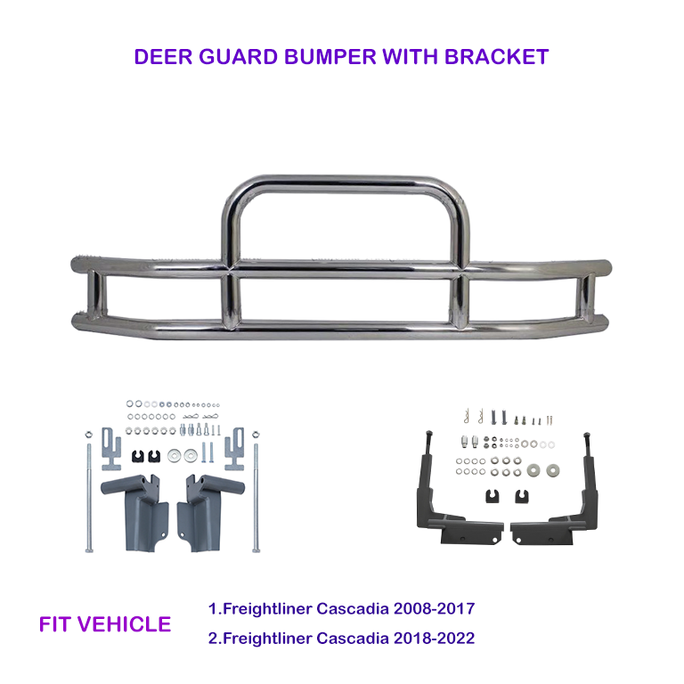 Universal Type Deer Guard Bumper with Brackets for Semi-Truck (Chrome)