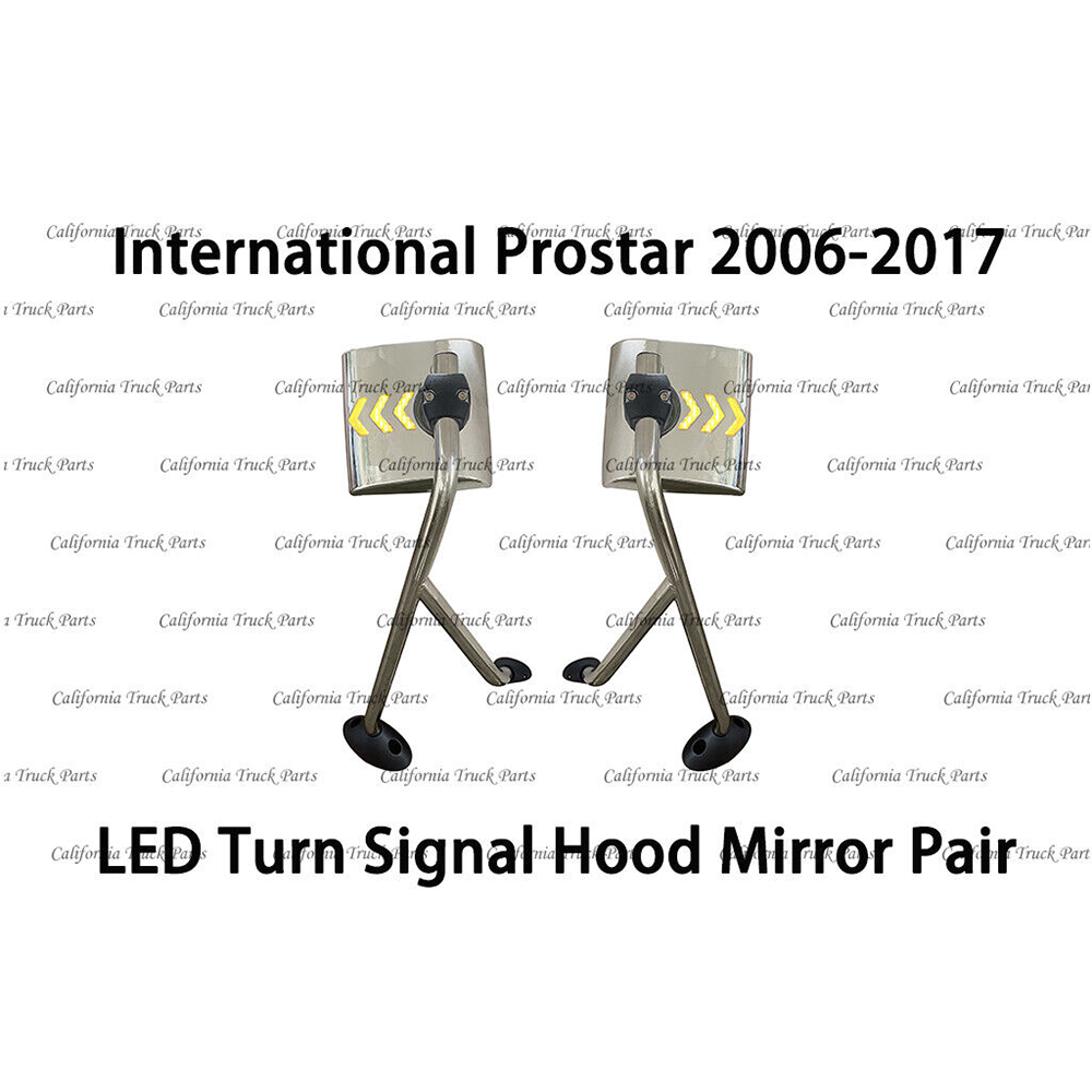 International Prostar LED Turn Signal Chrome Hood Mirror Pair 2008-2017