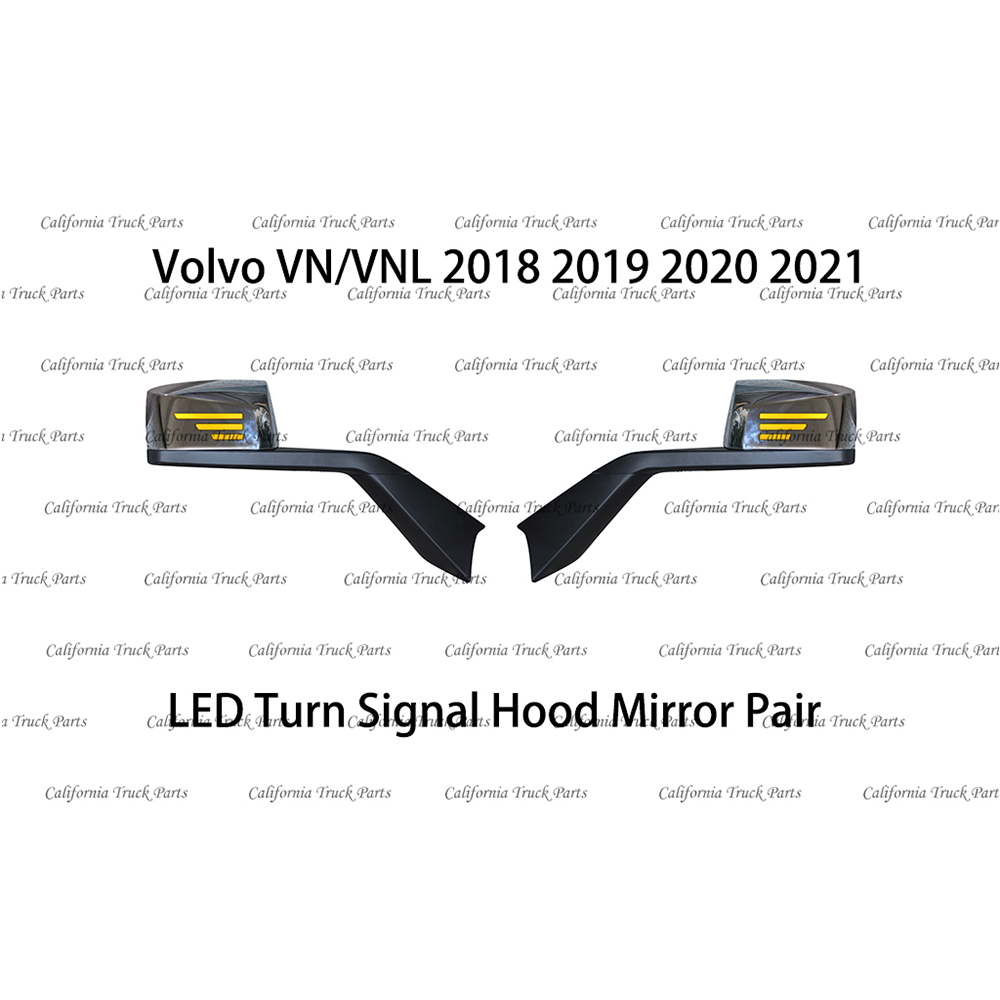 Volvo VN/VNL LED Turn Signal Hood Mirror Chrome/Black Pair 2018 2019 2020 2021