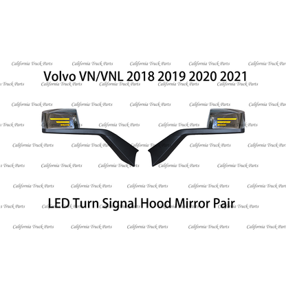 Hood Mirror with LED Turn Signal Light for Volvo VN/VNL 2018 2019 2020 2021 2022 2023 2024 Chrome/ Black Cover
