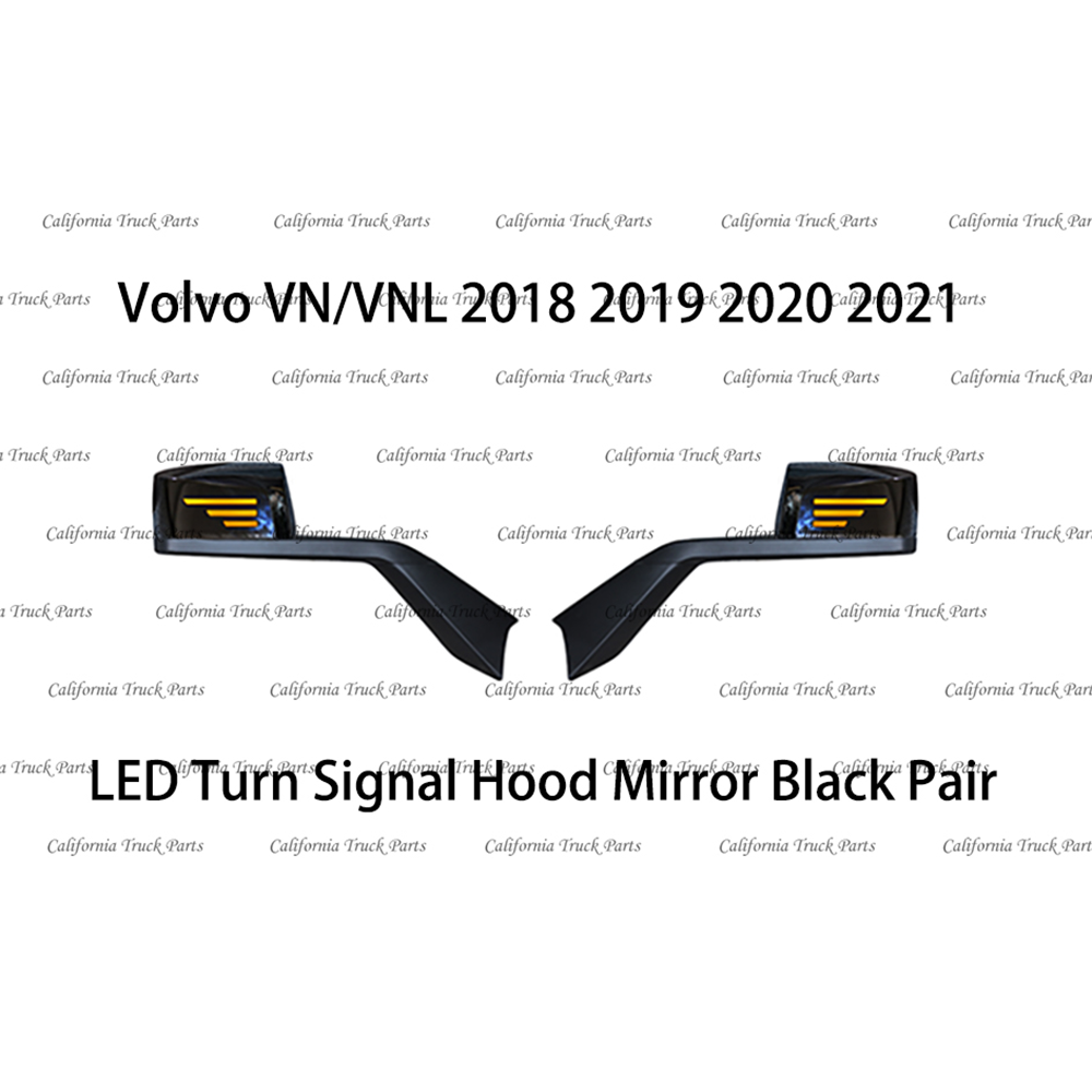 Volvo VN/VNL LED Turn Signal Hood Mirror Chrome/Black Pair 2018 2019 2020 2021