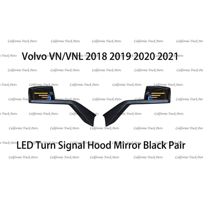 Hood Mirror with LED Turn Signal Light for Volvo VN/VNL 2018 2019 2020 2021 2022 2023 2024 Chrome/ Black Cover