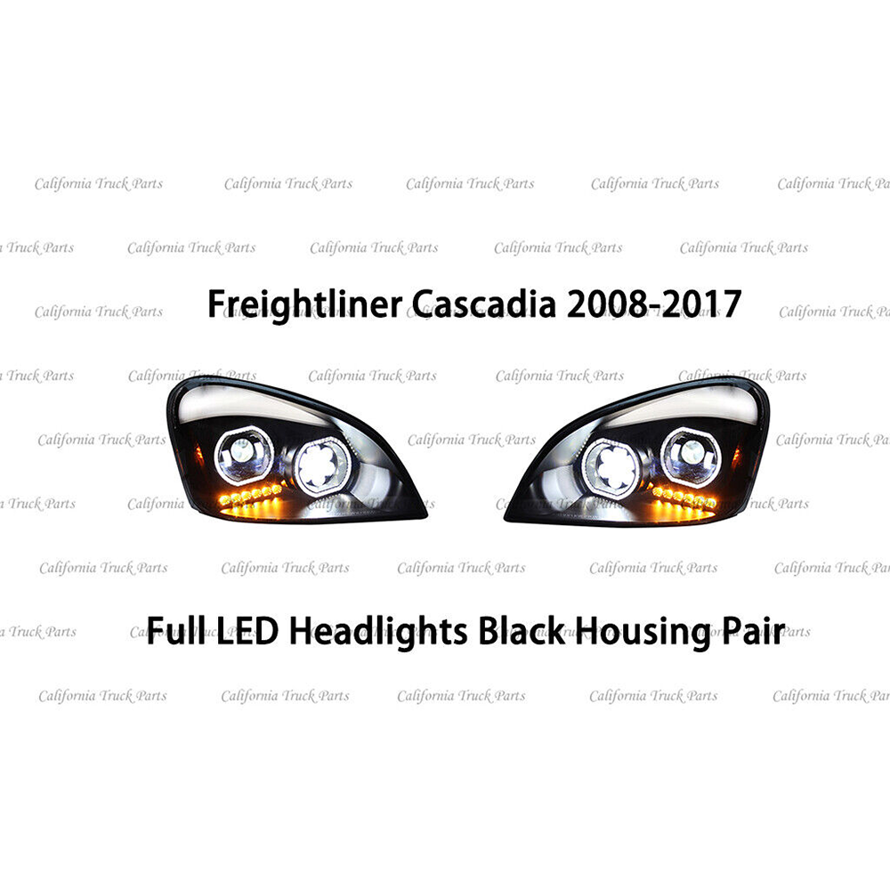Pair Of Halogen Headlights For 2008-2017 Freightliner Cascadia - Chrome Housing, Clear Lens