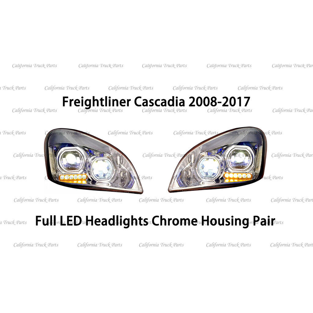 Freightliner Cascadia Full LED Headlights Performance Headlamps Chrome/Black 2008-2017