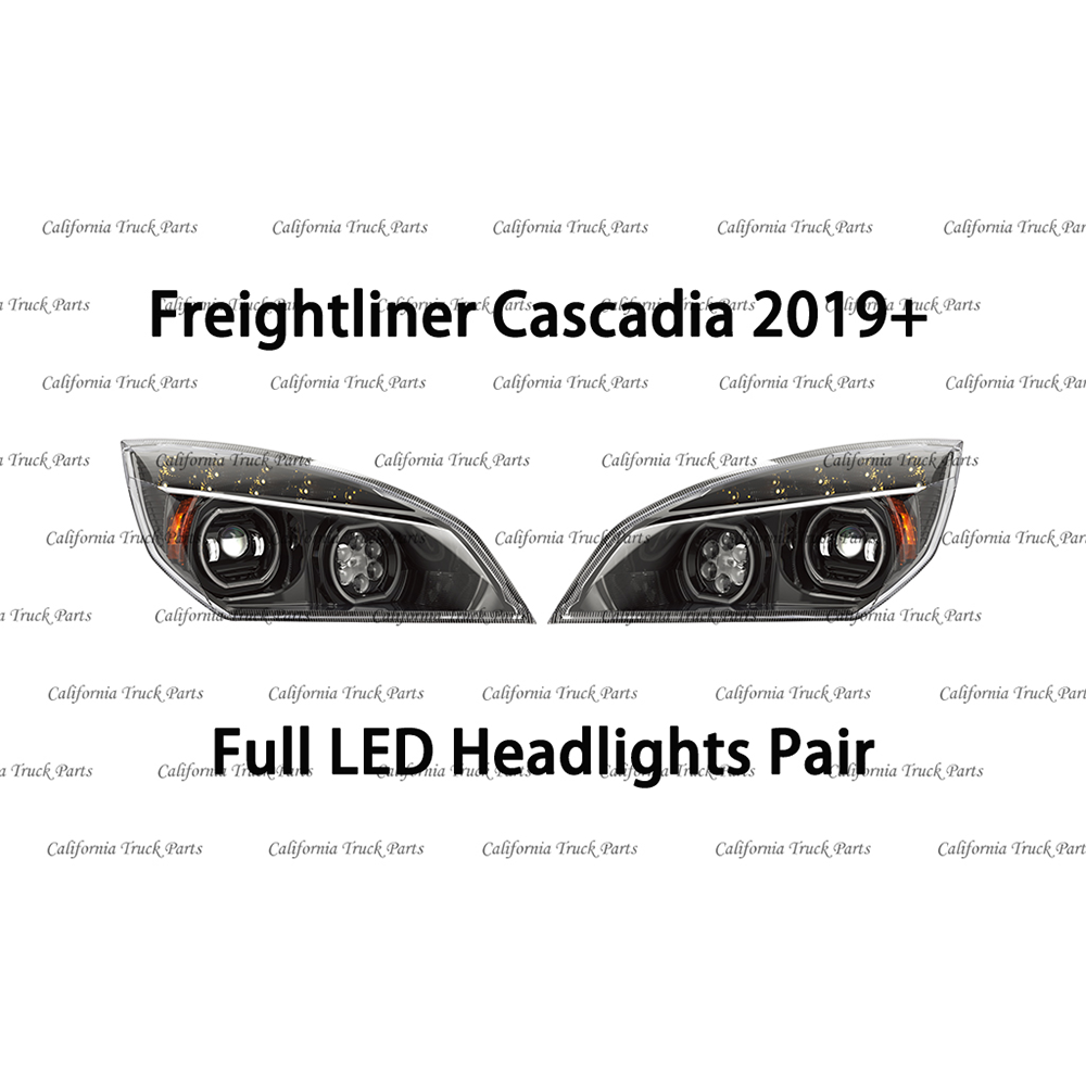 Freightliner Cascadia Full LED Chrome/Black Headlights Halo Ring DRL For 2019+