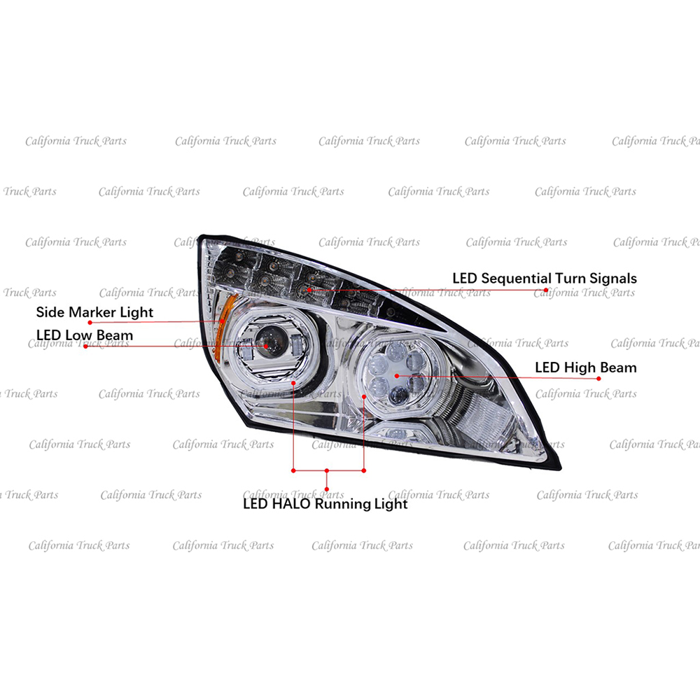 Freightliner Cascadia Full LED Chrome/Black Headlights Halo Ring DRL For 2019+