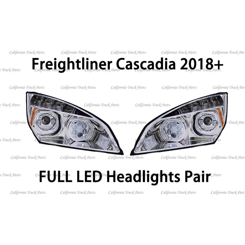 Freightliner Cascadia Full LED Chrome/Black Headlights Halo Ring DRL For 2019+