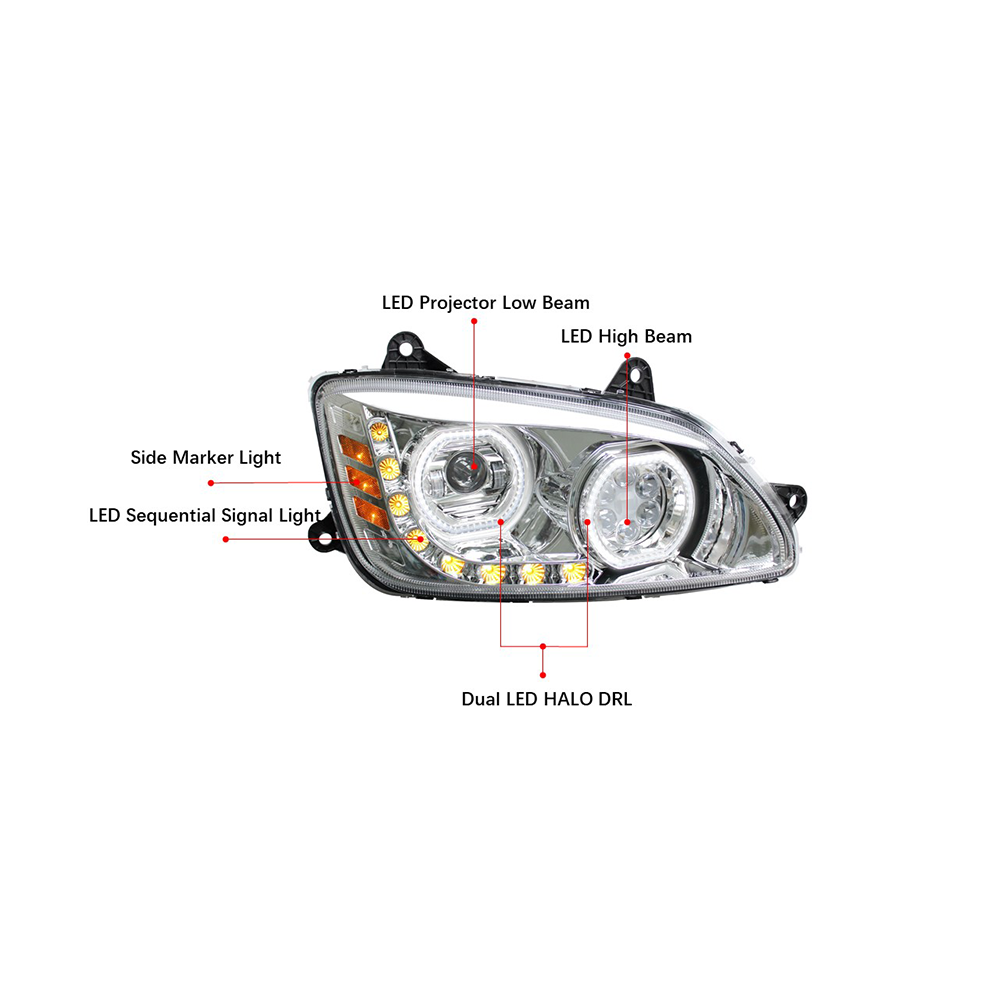 Kenworth T660 Full LED Headlight Chrome/Black Pair 2008-2017