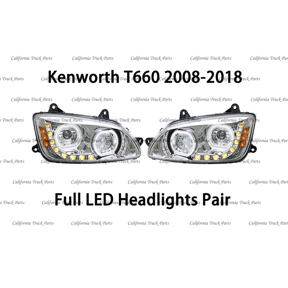 Kenworth T660 Full LED Headlight Chrome/Black Pair 2008-2017