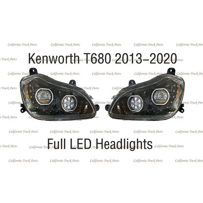 Full LED Headlights with Sequential Turn Signals for 2013-2020 Kenworth T680 Chrome/Black Pair