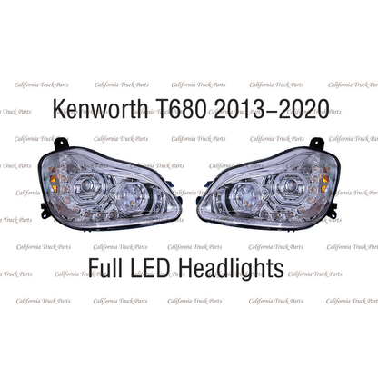 Full LED Headlights with Sequential Turn Signals for 2013-2020 Kenworth T680 Chrome/Black Pair