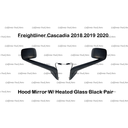 Freightliner Cascadia Hood Mirror W/ Heated Glass Black/Chrome Pair 2018 2019 2020