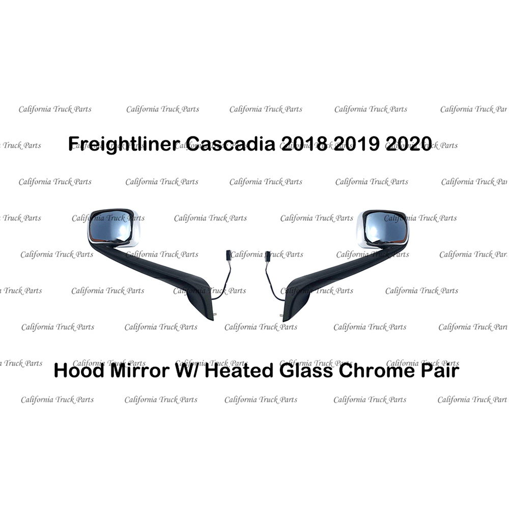 Freightliner Cascadia Hood Mirror W/ Heated Glass Black/Chrome Pair 2018 2019 2020