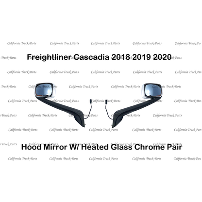 Freightliner Cascadia Hood Mirror W/ Heated Glass Black/Chrome Pair 2018 2019 2020